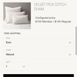 Restoration hardware euro shams in champagne color